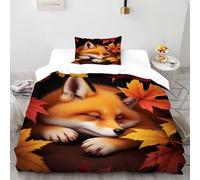 LOVEROGD Renard Feuilles d'érable Housse De Couette 2 Pièces Parure De Couette Animal Theme Faune Sauvage Couvre-Lit Microfibre pour Adulte Et Enfant avec Taies d'oreiller Single（135x200cm）