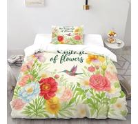 LOVEROGD Smile Fleurs Housse De Couette 2 Pièces Aesthetic PastoralFloraFauna Imprimé De Couvre-Lit Microfibre pour Chambre À Coucher Doux Et Confortable avec 1 Taie d'oreiller Single（135x200cm）