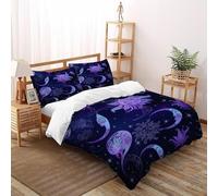 LOVEROGD Soleil Lune_1 Housse De Couette 3 Pièces Parure De Lit Dreamy Celestial Sky Couvre-Lit Microfibre pour Adulte Et Enfant avec Fermeture Éclair Et Taies d'oreiller Super King（260x220cm）