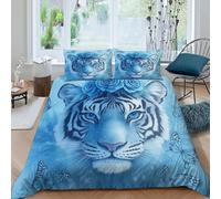 LOVEROGD Tiger Papillon Housse De Couette 3 Pièces Aesthetic ForestAnimal Imprimé De Couvre-Lit Microfibre Adulte avec Fermeture Éclair Et Taies d'oreiller King（220x240cm）