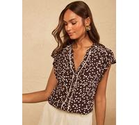 loveroses Love & Roses Flutter Sleeve Button Through Blouse Brun FR 46 (EU 44)