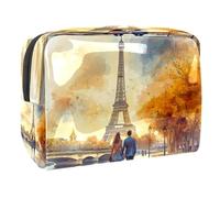 Lovers on The Paris Trousse à cosmétiques pour femme, trousse de toilette de voyage, grande trousse de maquillage en PVC pratique avec fermeture éclair, multicolore, 18.5x7.5x13cm/7.3x3x5.1in, Trousse
