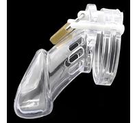 LoversToy Cage de Chasteté pour Homme - Dispositif de Chasteté Masculine en Plastique Hypoallergénique avec Anneau Pénien et Cadenas - Ceinture de Chasteté Légère pour Jeux BDSM (Longue, Transparent)