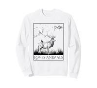 Loves Animals Nature Wildlife Graphic of Deer and Birds Sweatshirt