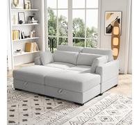Loveseat Canapé modulaire avec 2 ottomans de rangement, canapé sectionnel moderne en velours côtelé avec accoudoirs et oreillers, surdimensionné 2 places et appartement, pour salon, appartement, (gris