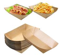 Lovesmile Barquette Frite, 50 Pièces Plateau Carton Kraft, Biodégradable, Imperméable et Résistant à l'Huile - Pour Chips, Saucisses, Salades, Sandwichs