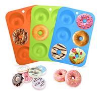Lovesmile Moule Donuts Silicone, 3 Pièces Moule Donuts, 6 Cavités Moule Donuts Cake Factory, Moule a Donuts, Donuts Silicone Convient pour Faire Beignets Muffins Gâteaux(Bleu + Orange + Vert)