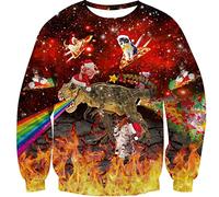 Loveternal Chat Pull de Noel Homme 3D Imprimé Christmas Jumper Manches Longues Ugly Cat Dinosaure Xmas Pullover L