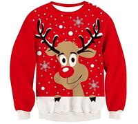 Loveternal Garçons Pull de Noël Elk Renne Sweat Cadeau Enfants T-Shirt à Manches Longues Hauts Col Rond à Capuche Âge 9-10 Ans, M