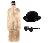 LOVETRENDS Costume de cousin poilu pour adultes - 5 pièces avec chapeau melon noir, lunettes de soleil - Déguisement d'Halloween
