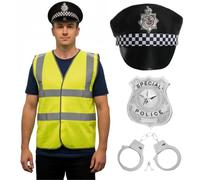 LOVETRENDS Costume de police pour adultes - Gilet haute visibilité, chapeau de gendarme, badge et menottes - Déguisement pour Halloween, fêtes et cosplay