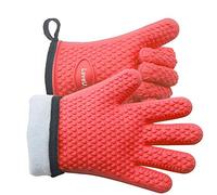 Loveuing Gants de cuisine - Gants de cuisson double couche résistants à la chaleur en silicone avec 5 doigts, imperméables et antidérapants pour barbecue, cuisine, pâtisserie (XL-XXXL, rouge)
