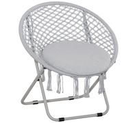 Loveuse fauteuil lune rond de jardin pliable macramé coton polyester gris