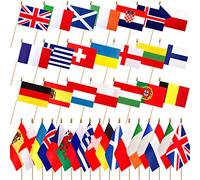 LoveVC Drapeaux européens des 48 pays sur bâton en bois, petit drapeau à main, 12,7 x 20,3 cm