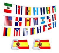 LoveVC Lot de 2 drapeaux de langue espagnole de 22 pays pour salle de classe, fanions latino-américains, 18 m