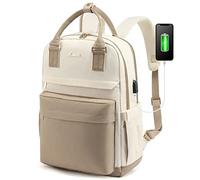 LOVEVOOK 17 Pouces Imperméable Sac à Dos Femme pour Prdinateur Portable Elegant Antivol Avec Port de Charge USB & PC Compartiment pour Collège Voyage Loisir Travail Affaire, Kaki Beige