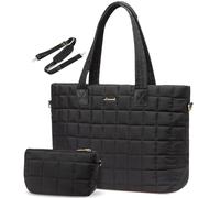 LOVEVOOK Grand Sac Cabas Femme, Sac de Travail et Sac à Main avec Compartiment Ordinateur, Sac de Cours Matelassé Léger pour Lycée, Université, Étudiantes, Enseignantes, Noir