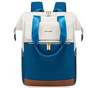 LOVEVOOK Sac à dos bleu, sac à dos scolaire fille avec compartiment pour ordinateur portable 15,6 pouces, sac à dos femme 2 en 1, sac à dos de voyage imperméable femme élégante, beige-bleu