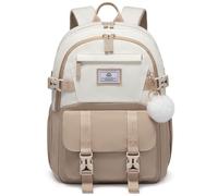LOVEVOOK Sac à dos d'écolier pour adolescente et fille de 10 à 18 ans, sac multi-poches, étanche, cartable de 5ème classe, sac d'école pour l'école et l'université, Kaki beige., 17.3 Zoll, Sac à dos