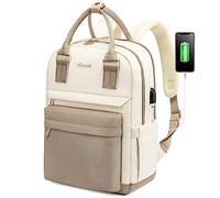 LOVEVOOK Sac a Dos Femme Petit, 14 Pouces Imperméable Sac à Dos pour Prdinateur Portable Antivol Avec Port de Charge USB & PC Compartiment pour Collège Voyage Loisir Travail Affaire, Kaki Beige