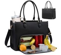 LOVEVOOK Sac à main pour femme - Taille moyenne - En cuir - Pour ordinateur portable 15,6" - Pour l'école, l'université, le bureau, les affaires - Noir