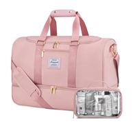 LOVEVOOK Sac de Voyage Femme, 37L Sac de Bagage à Main Léger, Sac de Sport de Gym avec Compartiment à Chaussures & Sac Humide Séparé, Grand Valise de Maternité, Imperméable Weekend Travel Bag, Rose