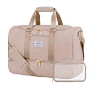 LOVEVOOK Sac de Voyage Femme, 50L Sac de Bagage à Main Léger, Sac de Sport de Gym avec Compartiment à Chaussures & Sac Humide Séparé, Grand Valise de Maternité, Imperméable Weekend Travel Bag, Sable