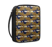 Lovewang Couverture Bible Brown Jaune Géométrique Pochette Livre en Tissu Toile Polyeste avec Poignée et Fermeture éclair Housse de Protection pour Bible pour Femme Hommes 27.5x22.5x5.5 cm