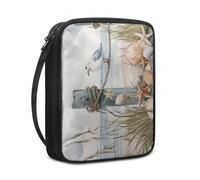 Lovewang Couverture Bible Coquille Bleue Beige Pochette Livre en Tissu Toile Polyeste avec Poignée et Fermeture éclair Housse de Protection pour Bible pour Femme Hommes 27.5x22.5x5.5 cm