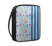 Lovewang Couverture Bible Fleur Bleu Rayé Pochette Livre en Tissu Toile Polyeste avec Poignée et Fermeture éclair Housse de Protection pour Bible pour Femme Hommes 27.5x22.5x5.5 cm