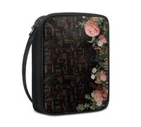 Lovewang Couverture Bible Fleur Noire Rose Pochette Livre en Tissu Toile Polyeste avec Poignée et Fermeture éclair Housse de Protection pour Bible pour Femme Hommes 27.5x22.5x5.5 cm