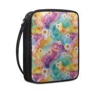 Lovewang Couverture Bible Jaune Violet Floral Pochette Livre en Tissu Toile Polyeste avec Poignée et Fermeture éclair Housse de Protection pour Bible pour Femme Hommes 27.5x22.5x5.5 cm
