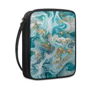 Lovewang Couverture Bible Marbre Bleu Or Pochette Livre en Tissu Toile Polyeste avec Poignée et Fermeture éclair Housse de Protection pour Bible pour Femme Hommes 27.5x22.5x5.5 cm