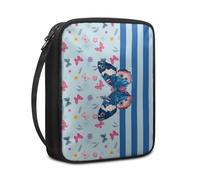 Lovewang Couverture Bible Papillon Bleu Rose Pochette Livre en Tissu Toile Polyeste avec Poignée et Fermeture éclair Housse de Protection pour Bible pour Femme Hommes 27.5x22.5x5.5 cm