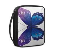 Lovewang Couverture Bible Papillon Bleu Violet Pochette Livre en Tissu Toile Polyeste avec Poignée et Fermeture éclair Housse de Protection pour Bible pour Femme Hommes 27.5x22.5x5.5 cm
