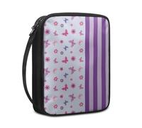 Lovewang Couverture Bible Papillon Rose Rayé Pochette Livre en Tissu Toile Polyeste avec Poignée et Fermeture éclair Housse de Protection pour Bible pour Femme Hommes 27.5x22.5x5.5 cm