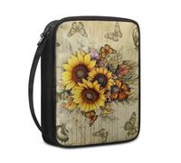 Lovewang Couverture Bible Papillon Tournesol Rétro Pochette Livre en Tissu Toile Polyeste avec Poignée et Fermeture éclair Housse de Protection pour Bible pour Femme Hommes 27.5x22.5x5.5 cm