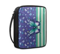 Lovewang Couverture Bible Papillon Vert Violet Pochette Livre en Tissu Toile Polyeste avec Poignée et Fermeture éclair Housse de Protection pour Bible pour Femme Hommes 27.5x22.5x5.5 cm