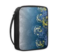 Lovewang Couverture Bible Peony Bleu Jaune Pochette Livre en Tissu Toile Polyeste avec Poignée et Fermeture éclair Housse de Protection pour Bible pour Femme Hommes 27.5x22.5x5.5 cm