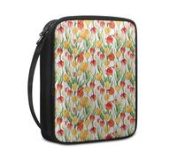 Lovewang Couverture Bible Rouge Jaune Floral Pochette Livre en Tissu Toile Polyeste avec Poignée et Fermeture éclair Housse de Protection pour Bible pour Femme Hommes 27.5x22.5x5.5 cm