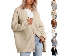 LOVEWLVNCL Cashmere Cocoon Cardigan, 2023 Fall New Cocoon Cardigan, Women V Neck Cardigans Casual Loose Knit Outwear Sweaters (Color : Apricot, Size : L)