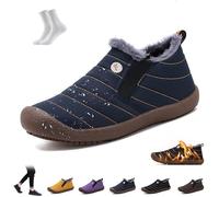 LOVEWLVNCL Men Women Waterproof Warm Plush Lined Outdoor Snow Ankle Boots Winter Comfortable Anti-Slip Slip-on Lightweight Winter House Shoes Snow Ankle Booties(bleu,39 EU)