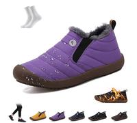 LOVEWLVNCL Men Women Waterproof Warm Plush Lined Outdoor Snow Ankle Boots Winter Comfortable Anti-Slip Slip-on Lightweight Winter House Shoes Snow Ankle Booties(Purple,39 EU)