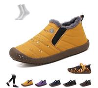LOVEWLVNCL Men Women Waterproof Warm Plush Lined Outdoor Snow Ankle Boots Winter Comfortable Anti-Slip Slip-on Lightweight Winter House Shoes Snow Ankle Booties(Yellow,43 EU)