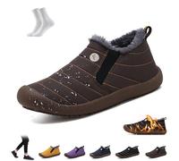LOVEWLVNCL Men Women Waterproof Warm Plush Lined Outdoor Snow Ankle Boots Winter Comfortable Anti-Slip Slip-on Lightweight Winter House Shoes Snow Ankle Booties(gris,41 EU)