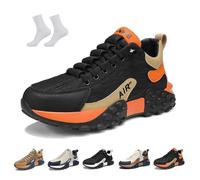 LOVEWLVNCL Men's Orthopedic Comfort Sneaker 2025 Casual Waterproof Breathable Non Slip Slip-on Lightweight Tennis Sneaker Orthopedic Walking Running Shoes Arch Support(Black Orange,44 EU)