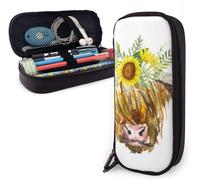 Loveys Trousse À Crayons Multifonction En Forme De Vache Des Highlands Avec Une Guirlande De Tournesols, Grande Capacité, Organiseur De Papeterie, Porte-Stylo Pour L'école, Le Bureau, La Trousse De Ma