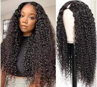 LOVFIR Perruque Bresilienne Bouclée 16 Pouces Curly v Part Wig Human Hair Perruque Cheveux Humain Perruque Demi Tete Couleur Noire Naturelle