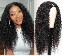 LOVFIR Perruque Bresilienne Bouclée 18 Pouces Curly v Part Wig Human Hair Perruque Cheveux Humain Perruque Demi Tete Couleur Noire Naturelle