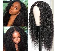 LOVFIR Perruque Bresilienne Bouclée 20 Pouces Curly v Part Wig Human Hair Perruque Cheveux Humain Perruque Demi Tete Couleur Noire Naturelle